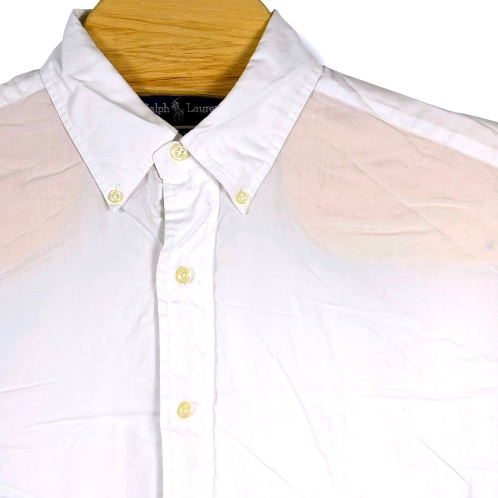 Ralph Lauren Button Down Shirt Men 16 Large White Yarmouth Cotton Classic Pony